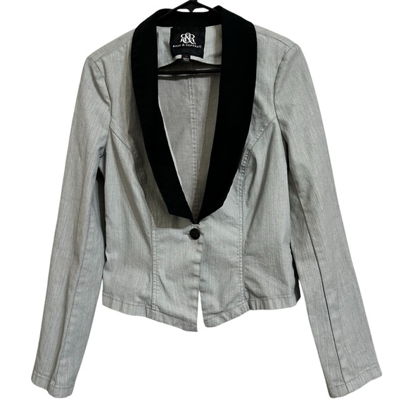 Rock & Republic Denim Blazer‎ Tailored Suit Stretch Tuxedo Jacket 10 - Picture 1 of 11